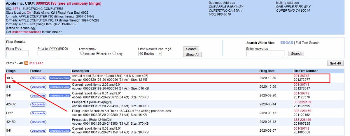 10-K form on SEC website