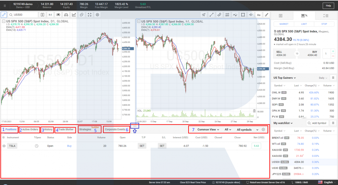 The bottom window in R StocksTrader